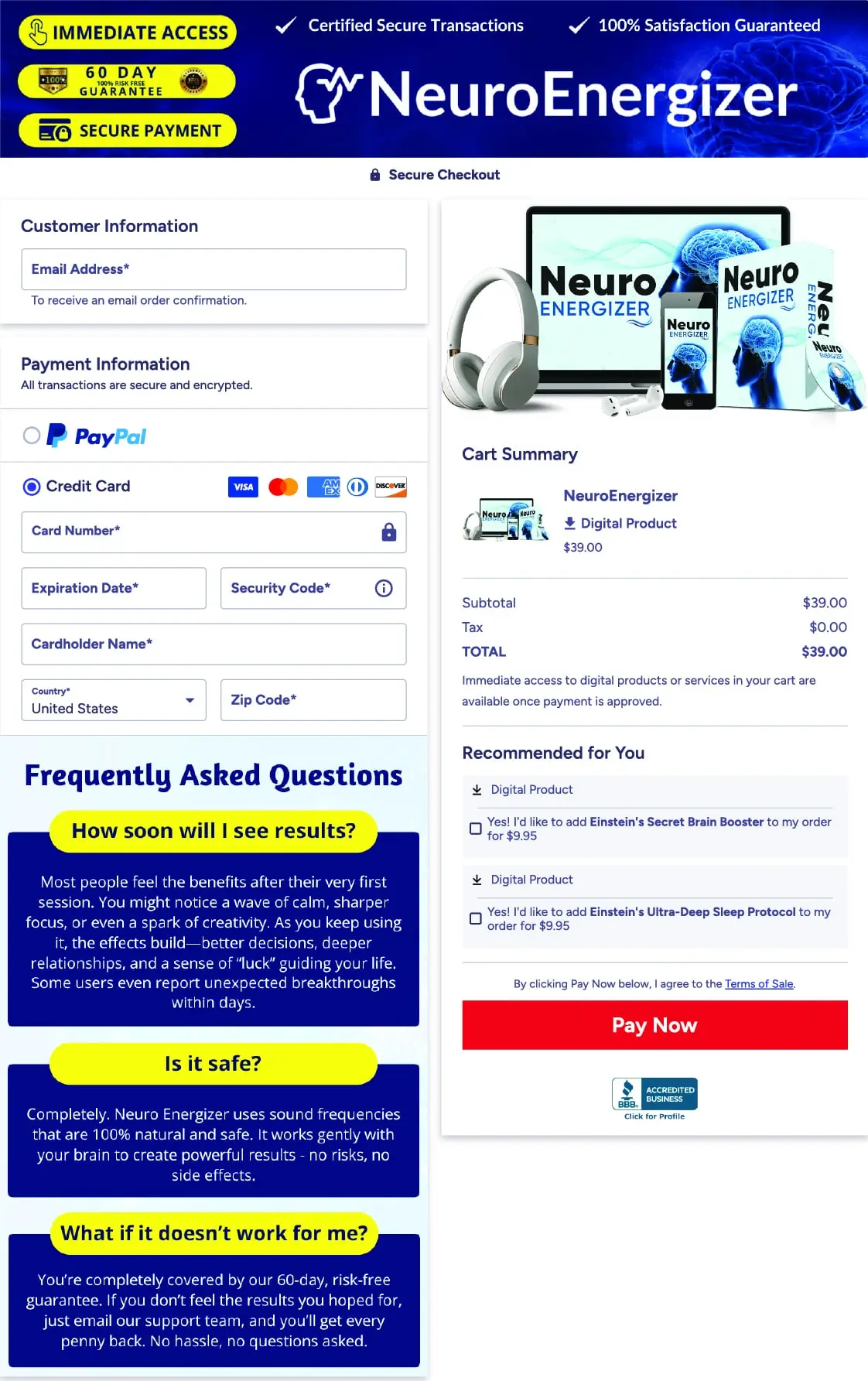 Neuro Energizer order page